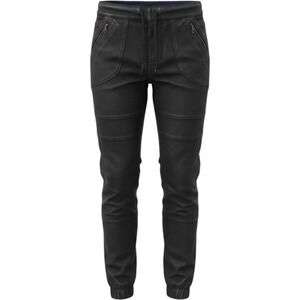 KIIND OF Women Black Coated Moto Jogger Pants Drawstring Elastic Waist Size S